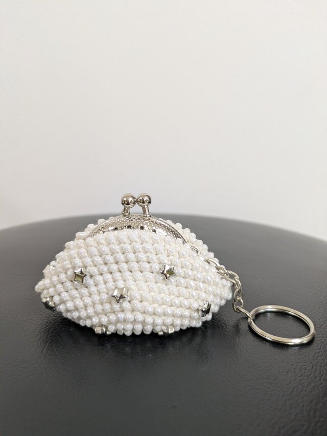 26*ビーズがま口☆ミニコインケース☆ホワイトスター