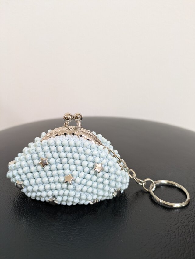 27*ビーズがま口☆ミニコインケース☆ライトブルースター