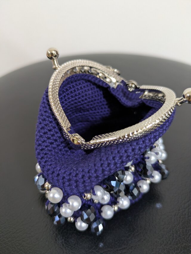 30*ビーズがま口☆3連パール☆ネイビー | iichi 日々の暮らしを