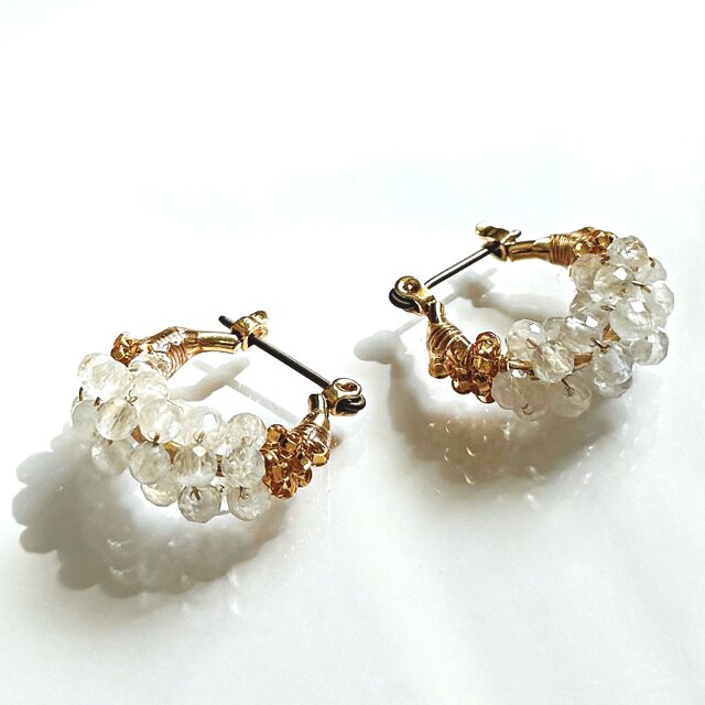 宝石質AAAレインボームーンストーン⭐︎小粒フープピアス・イヤリング