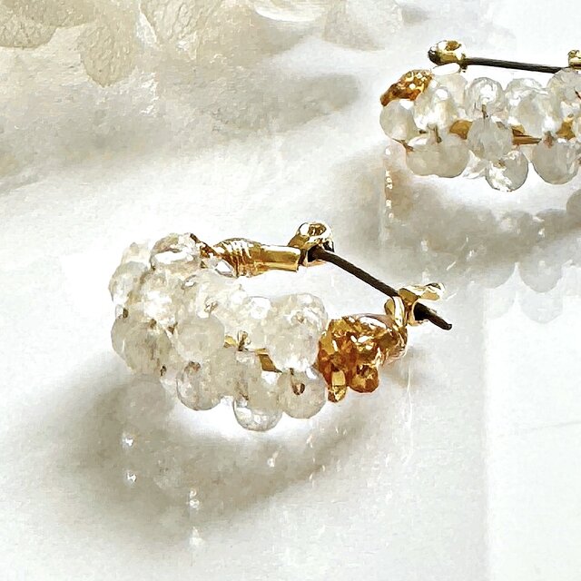 宝石質AAAレインボームーンストーン⭐︎小粒フープピアス・イヤリング