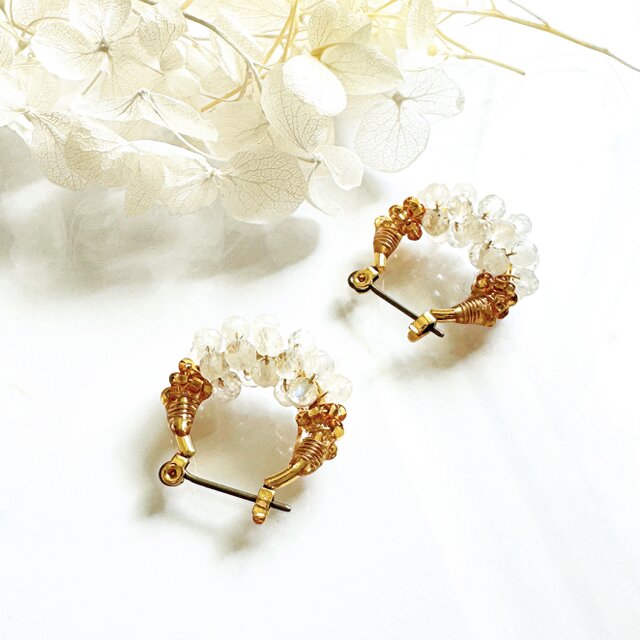 宝石質AAAレインボームーンストーン⭐︎小粒フープピアス｜ 6月誕生石