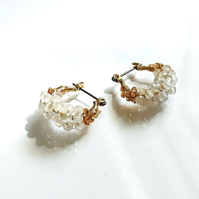 宝石質AAAレインボームーンストーン⭐︎小粒フープピアス・イヤリング｜ 6月誕生石　チタン　14kgfワイヤー