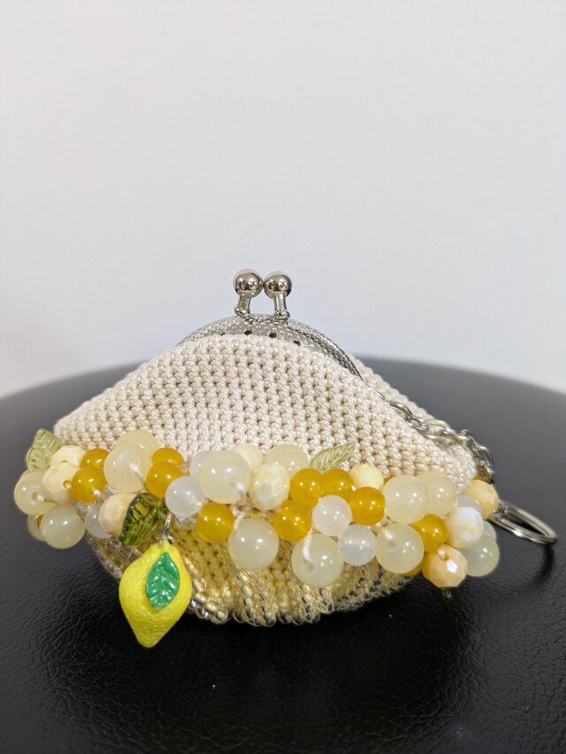 38*ビーズがま口☆レモンバスケット