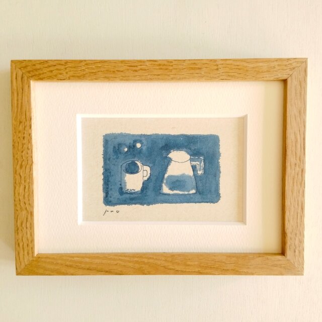 原画「コーヒータイム」※木製額縁入り（2Lサイズ）水彩 ・イラスト