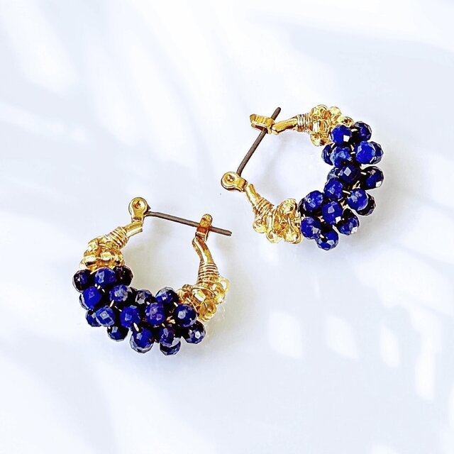 14kgf 枠付き 大粒 ラピスラズリ ピアス 天然石 ロング ペアシェイプ