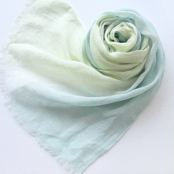 時季に寄り添うリネン＊青竹色×若草色＊ショール