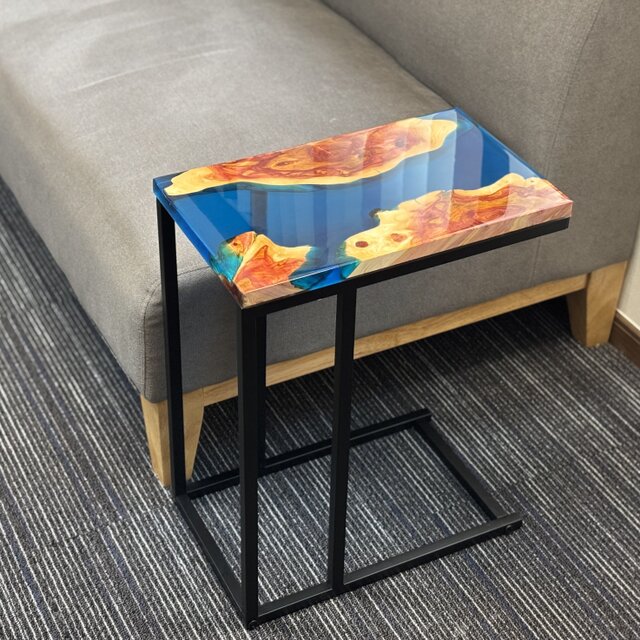 サイドテーブル レジン アイアン 無垢材 木製 一枚板 コの字 アンティーク 欅 サイドテーブル レジン アイアン 無垢材 木製 コの字 おしゃれ