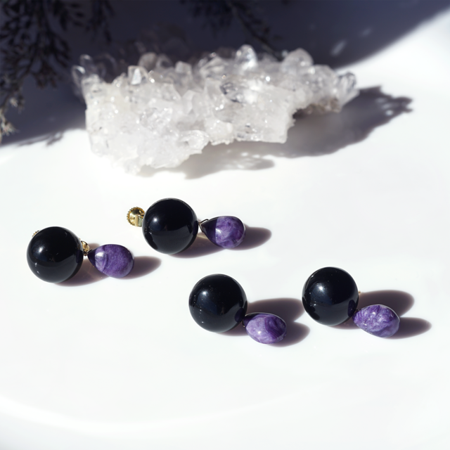 part23★Black×purple系★ハンドメイドピアスまとめ売り★６点 part23☆Black×purple系☆ハンドメイドピアスまとめ売り☆6点