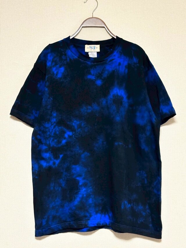 タイダイ Tシャツ Lサイズ ブラック×ブルー ムラ染め Hippies