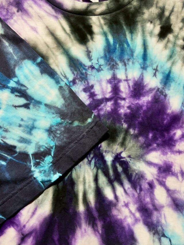 タイダイ Tシャツ XXLサイズ ブラック×ブルー スパイラル Hippies Dye