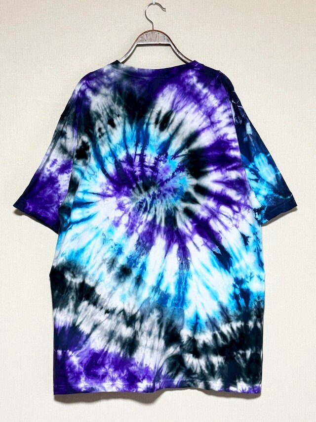 タイダイ Tシャツ XXLサイズ ブラック×ブルー スパイラル Hippies Dye