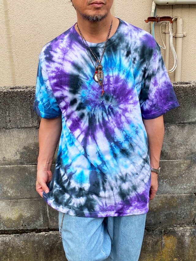 タイダイ Tシャツ XXLサイズ ブラック×ブルー スパイラル Hippies Dye HD24-27