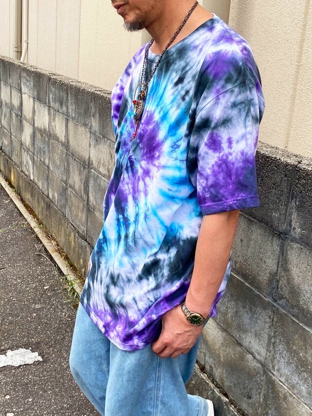 カラフルタイダイ タイダイ Tシャツ XXLサイズ ブラック×ブルー スパイラル