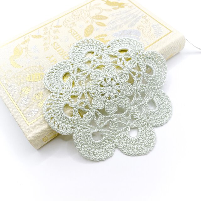 お花のレースドイリー075/グリーン