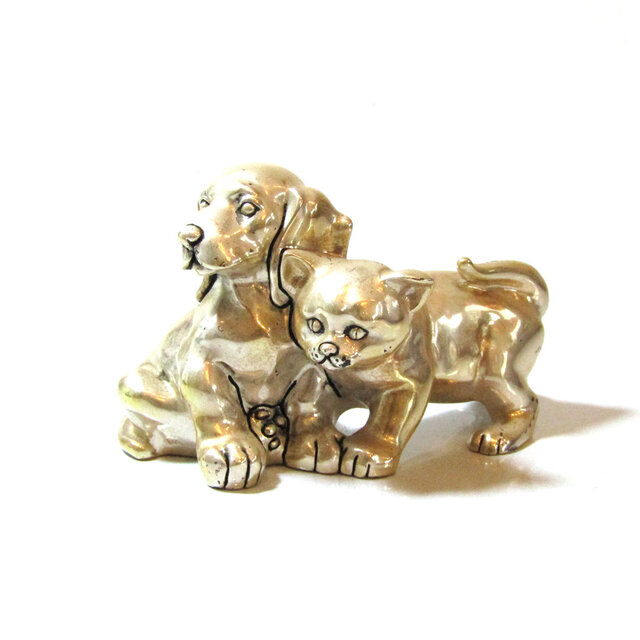 70s Italy Marcello Giorgio Silver Plated Dog and Cat Figurine