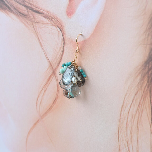 モスアクアマリン房ピアス・イヤリング変更可・14kgf | iichi 日々の