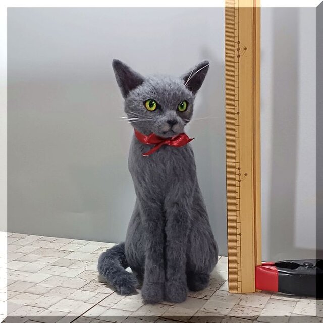 羊毛フェルト 猫 ロシアンブルー ねこ ネコ 猫フィギュア