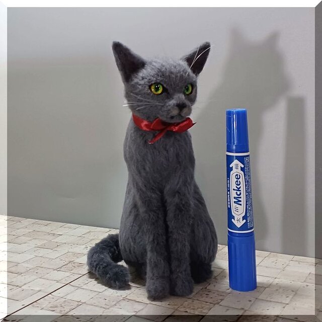 羊毛フェルト 猫 ロシアンブルー ねこ ネコ 猫フィギュア