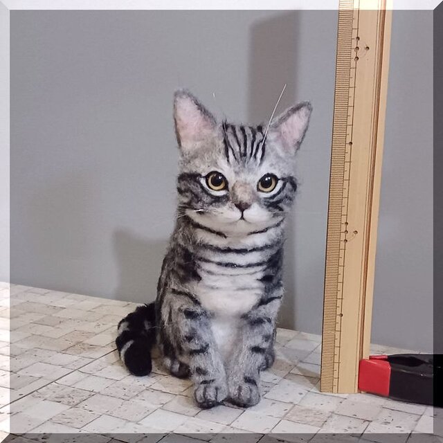 寝落ちサバトラ＊アメショ 羊毛フェルト ハンドメイド グッズ 猫