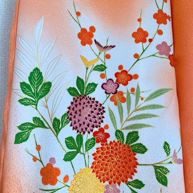 菊梅紋様 友禅 着物リメイク ワイドパンツ | iichi 日々の暮らしを