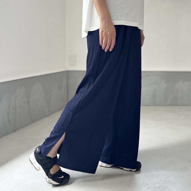 【接触冷感】サイドスリット イージーワイドパンツ 2色展開【ネイビー】『2025リデザイン』