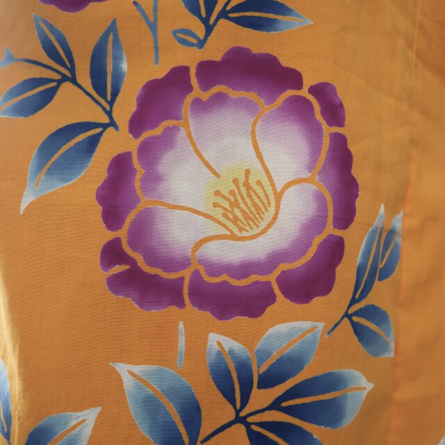 浴衣のTシャツブラウス（明るい橙色に花・L） 着物リメイク | iichi