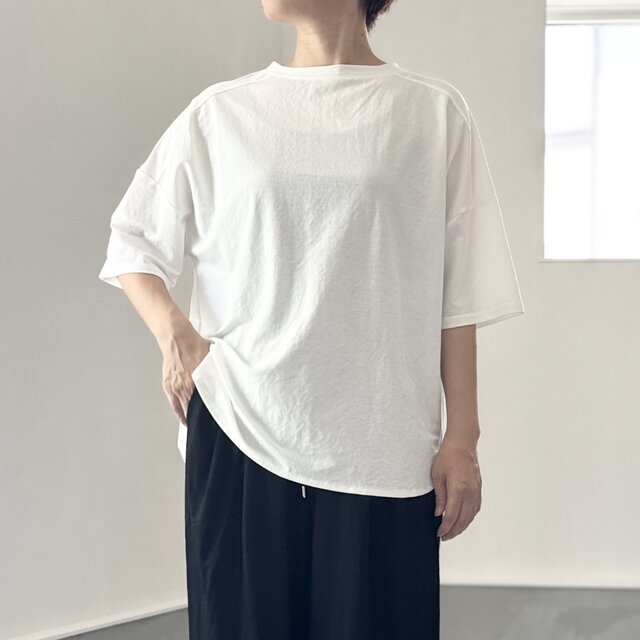【接触冷感】サイドスリット オーバーサイズ半袖プルオーバー 5色展開【ホワイト】『2025リデザイン』
