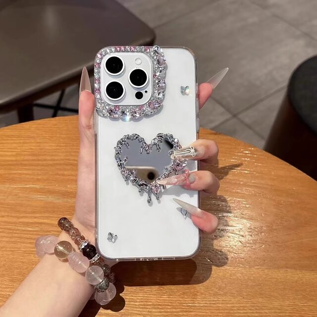 ミラー iPhoneケース ダイヤデコ オシャレ かわいい