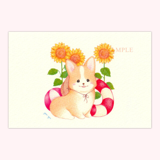 ポストカード「コーギーちゃんの夏休み」２枚入