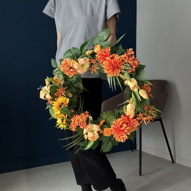 再販】迫力の50cm！ひまわりやチューリップ、オレンジの花を使っ