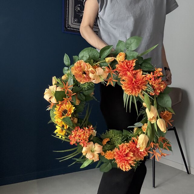 再販】迫力の50cm！ひまわりやチューリップ、オレンジの花を使った