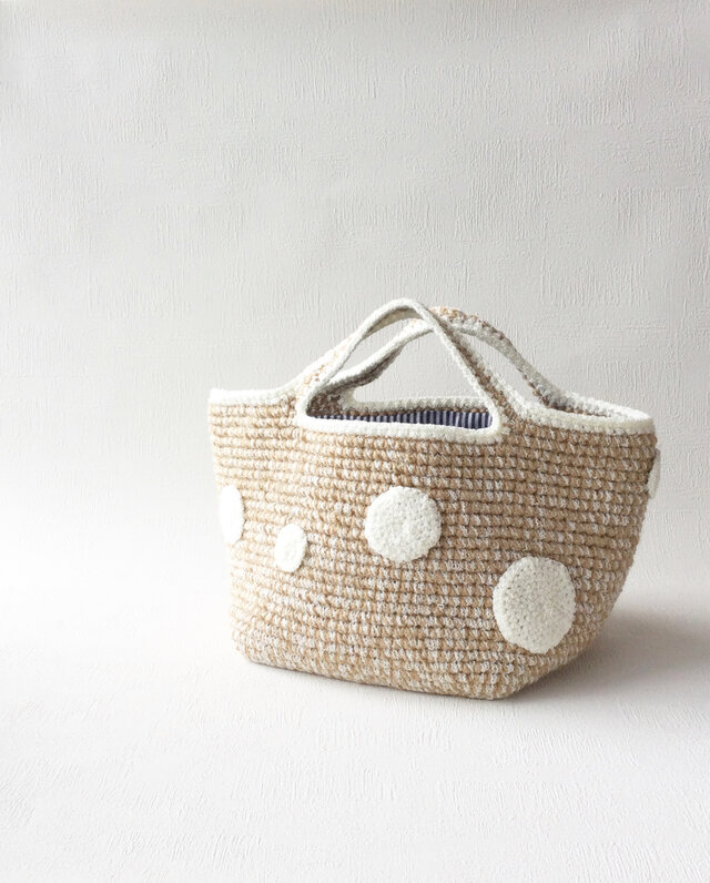 Summer Polka-dot＊引き揃え糸のかぎ針編みマルシェバッグ
