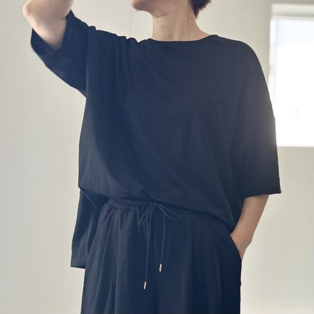 【接触冷感】サイドスリット オーバーサイズ半袖プルオーバー 5色展開【ブラック】『2025リデザイン』