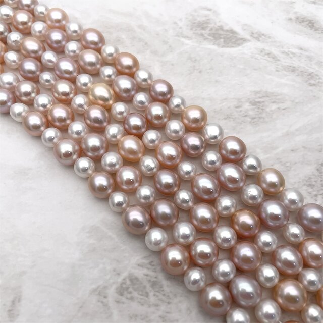 高級 淡水パール 真珠 セミラウンド バロック マルチカラー ピンクオレンジ パープル 半連20cm 小粒 中粒 素材