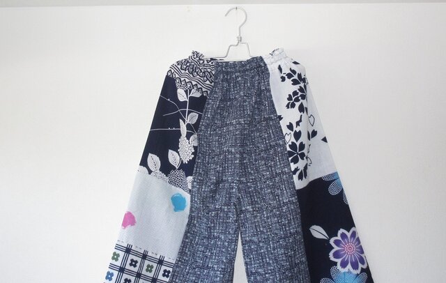 か☆浴衣　ガウチョパンツ、Tシャツ OKINAWA GAUCHO -東洋って文字入りの浴衣地を使ったガウチョ