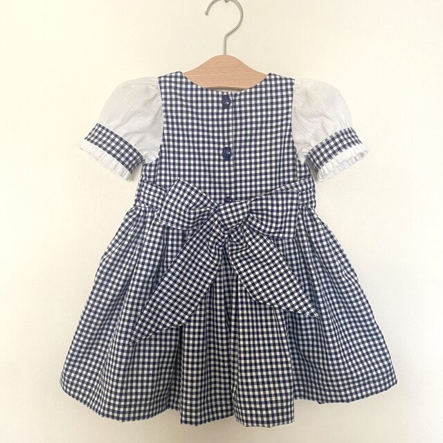ボンポワン☆スモッキング刺繍ワンピ☆size12 後ろリボン＊さくらんぼ刺繍のスモッキングワンピース 3歳サイズ 95cm