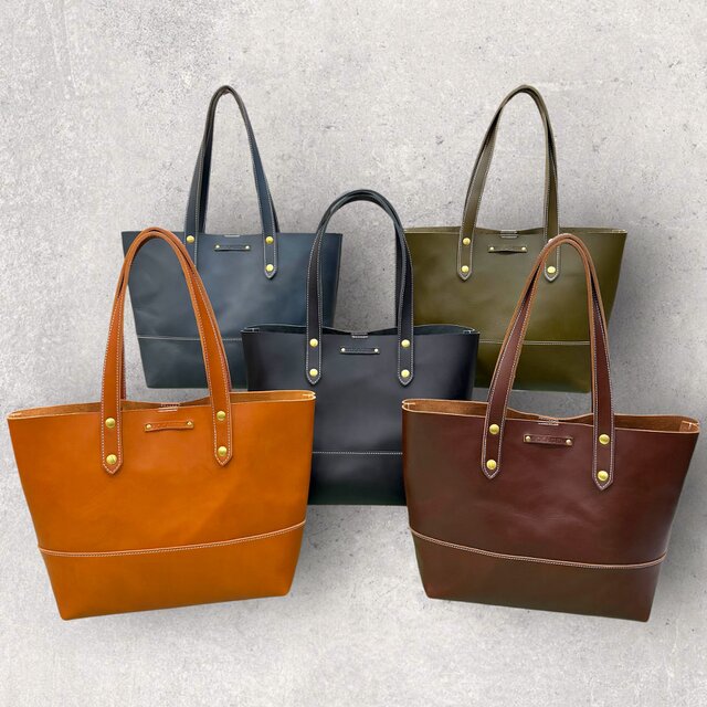 【新色追加】レザートートバッグL（ハンドメイド／A４・PC収納可／肩掛け）