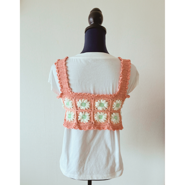 ハンドメイド　マーガレット刺繍レースのフロントクロスビスチェ親子お揃いセット マーガレットモチーフビスチェ〜ご注文いただいてからのお作りとなり