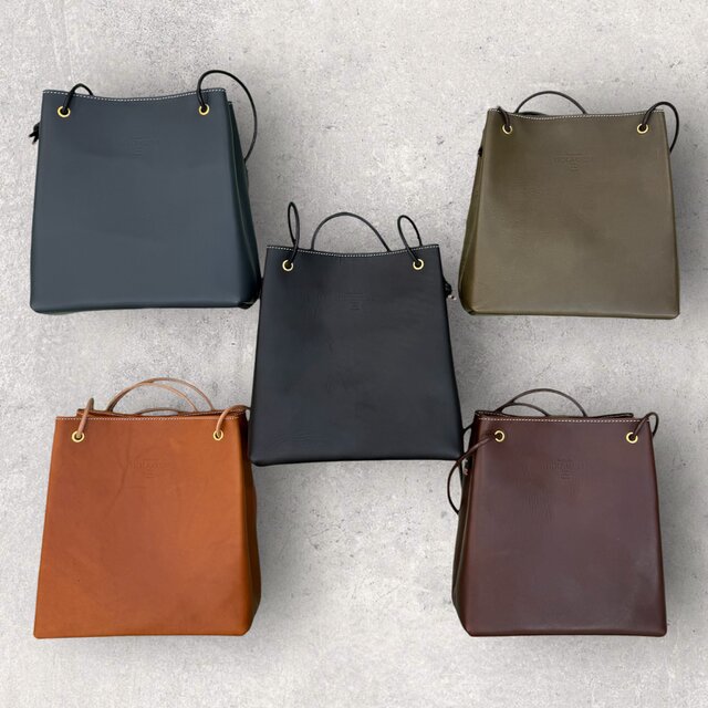 【新色追加】レザースクエアショルダーバッグ（ハンドメイド／ボックス型／底板付／マチ広め）