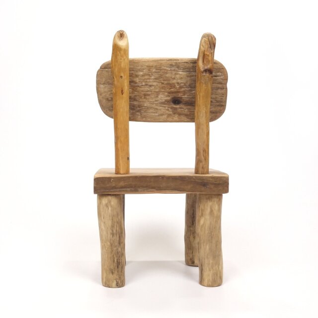 温泉流木】釘が残るレトロ背もたれ椅子型流木飾り台 スタンド 木製