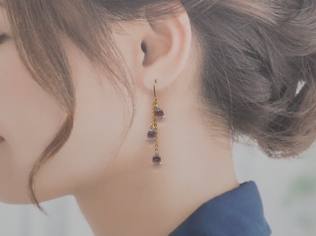 【1212】マーブルスクエアと鈴ビーズのピアス／イヤリング 鈴丸 バブル ビーズ ピアス/イヤリング ピアス（フック・チェーン