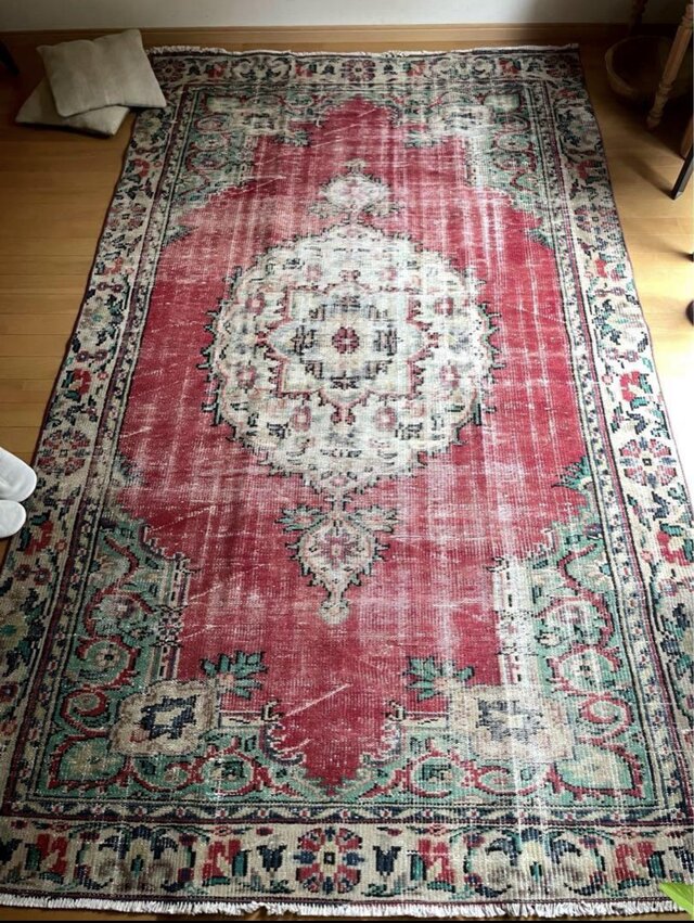 大判155×266アンティークレッド メダリオン トルコヴィンテージ