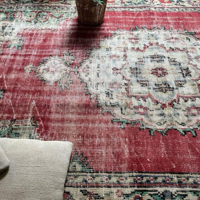 大判155×266アンティークレッド メダリオン トルコヴィンテージ