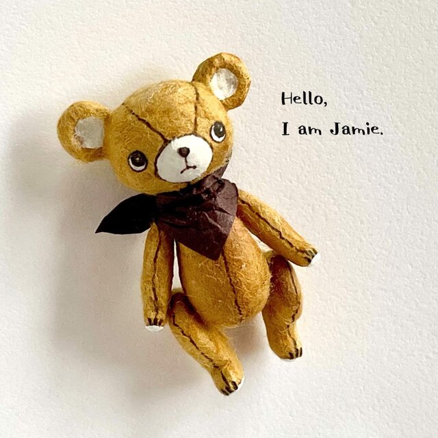 身長5cmのミニチュアテディベア(和紙で作った小さなくまのお人形)／キャメル色