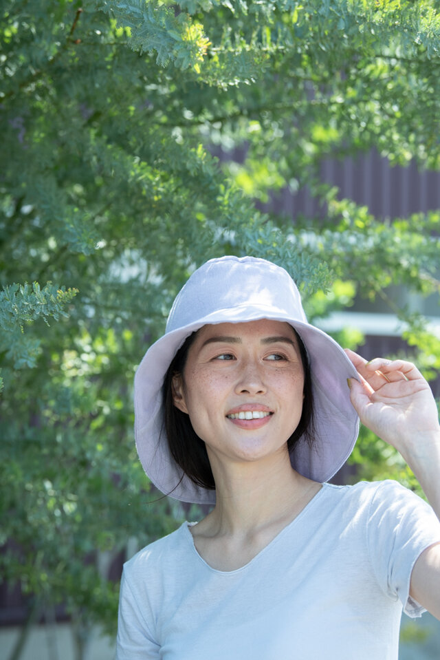 リネン混ガーゼ ラベンダー染日よけ帽子（Linen＆Organic Cotton