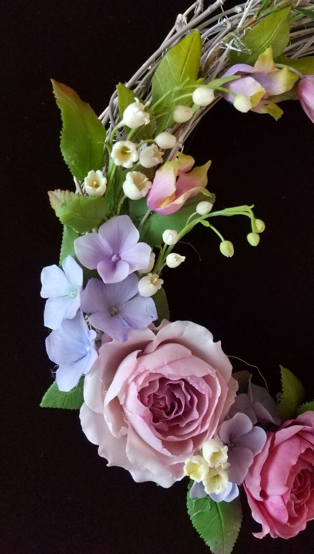クレイフラワー♡フラワーリース♡花の妖精さん♡ハンドメイド クレイフラワー♡フラワーリース♡花の妖精さん♡ハンドメイド