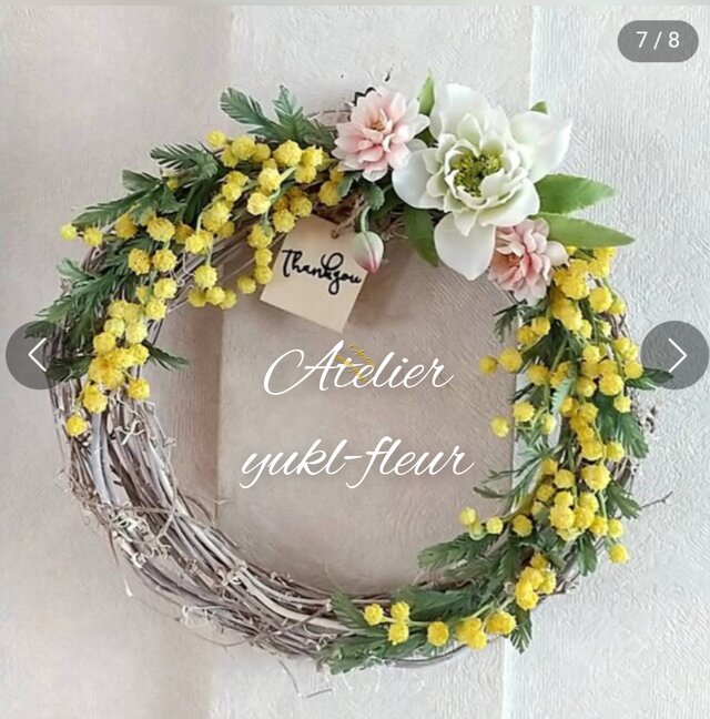 ★粘土の花[ミモザのリース]★