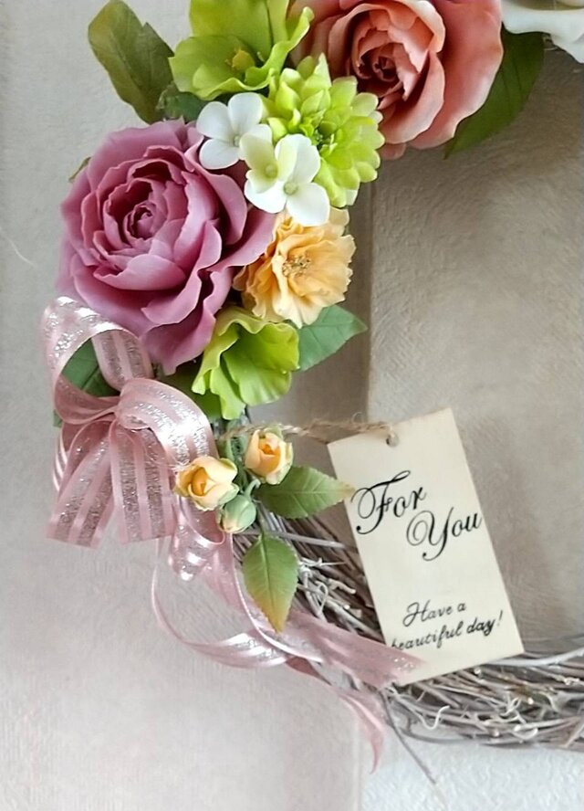 クレイフラワー♡フラワーリース♡花の妖精さん♡ハンドメイド クレイ
