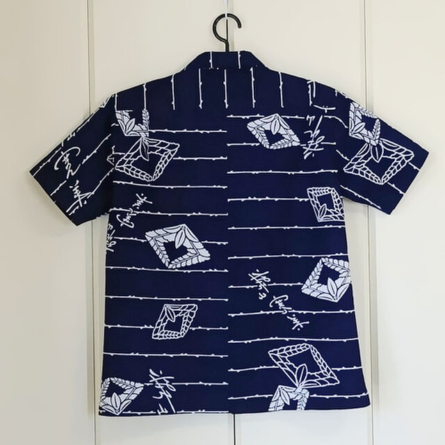 浴衣反物から アロハシャツ 藍に藤 メンズL | iichi 日々の暮らしを